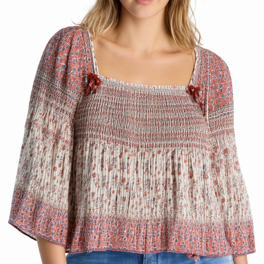 Lucky Brand Women's Mixed Print Smocked Top