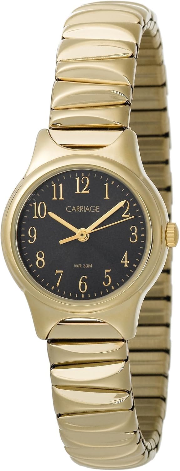 Carriage by Timex Women's C3C370 Gold Tone Round Case Black Dial Gold Tone Expansion Band Watch