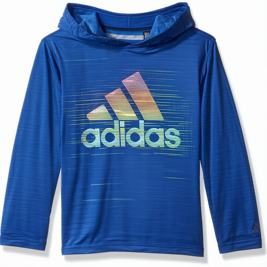 adidas Boys' Long Sleeve Multicolor Warp Logo Hooded Tee