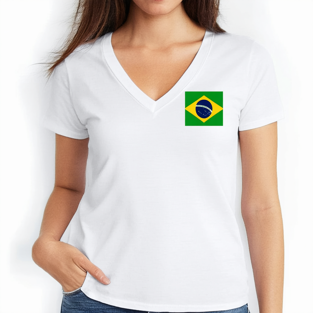 Threadrock Women's Brazil Flag V-Neck T-Shirt