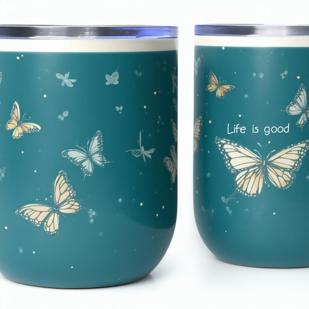 Life is Good Butterflies Ceramic Tumbler (Teal)