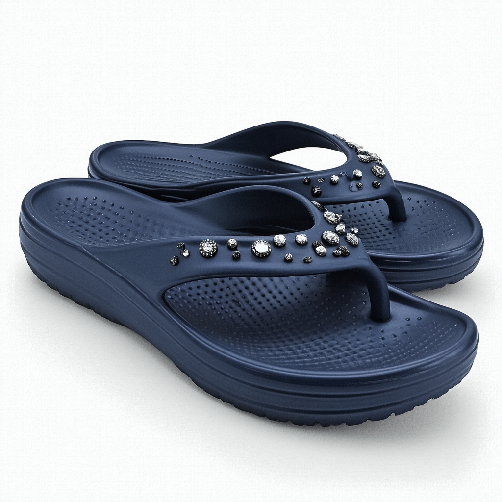 Crocs Monterey Embellished Wedge Flip Flops | Sandals for Women, Navy, 8