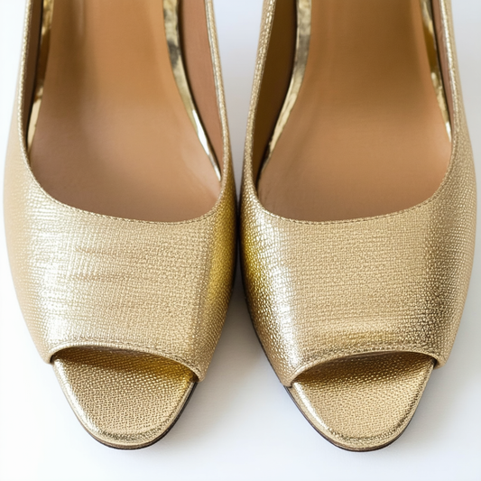 Michael Michael Kors Women's MEG Open Toe, Gold Canvas, 8 M US