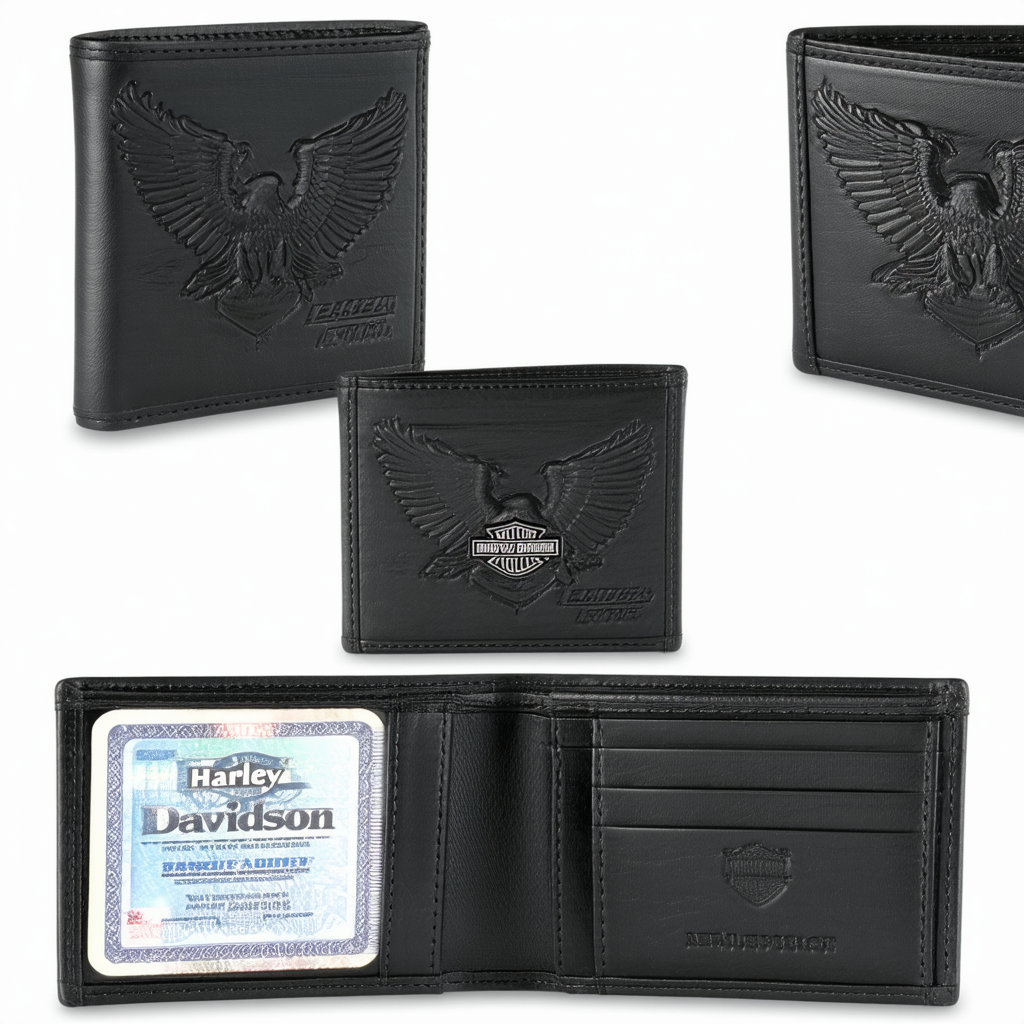 Harley-Davidson Men's Eagle Emboss Billfold w/Removable ID Wallet EE9041L-BLK