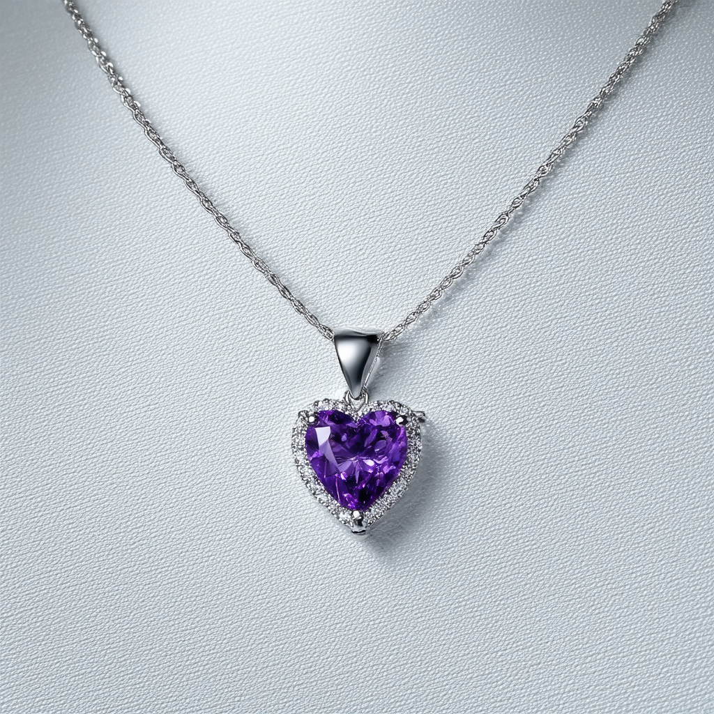 Amazon Collection Sterling Silver Amethyst Heart Pendant Necklace with Diamond Accent, 18"