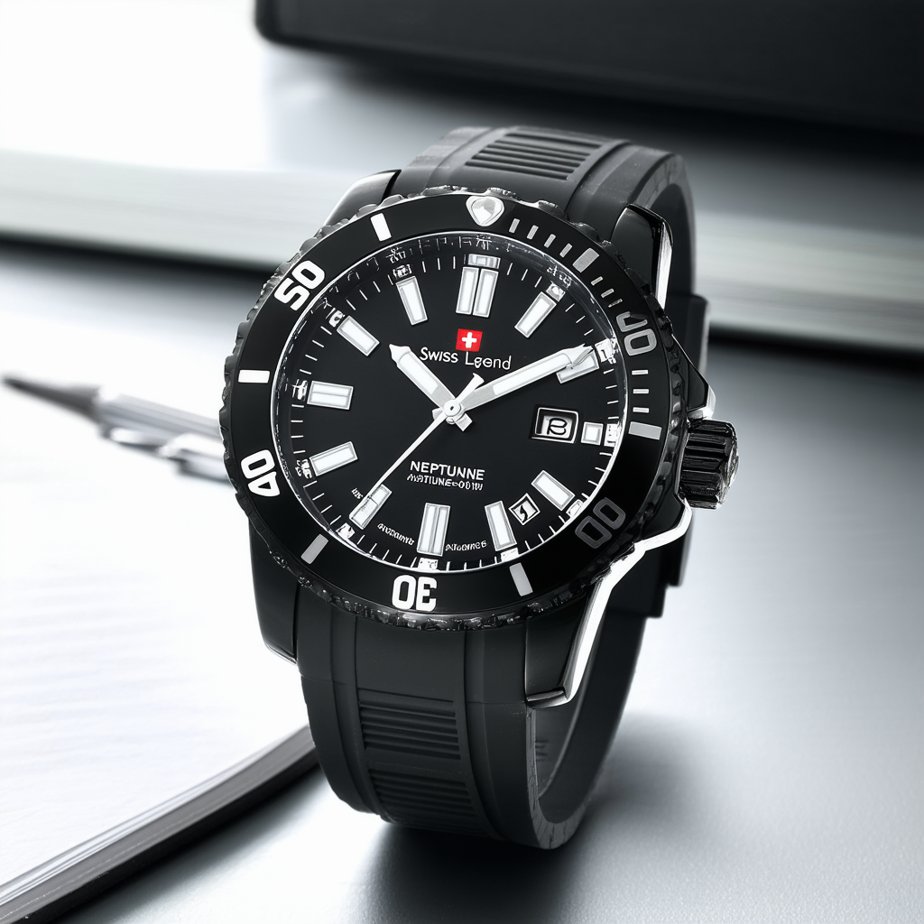 Swiss Legend Men's 11819A-01-W Neptune Automatic Black Dial Black Silicone Watch