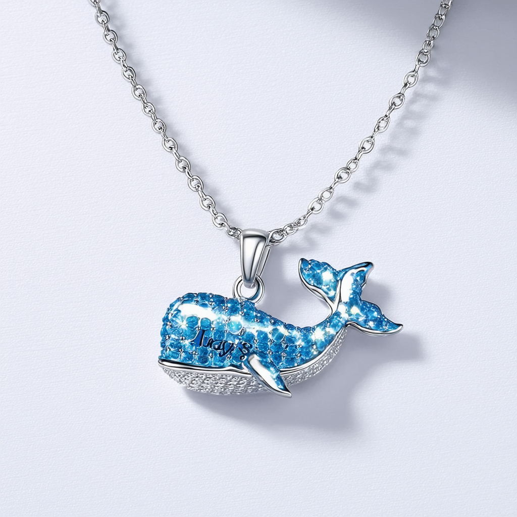 Amazon Collection Sterling Silver Montana Crystal "I Whale Always Love You" Pendant Necklace, 18"