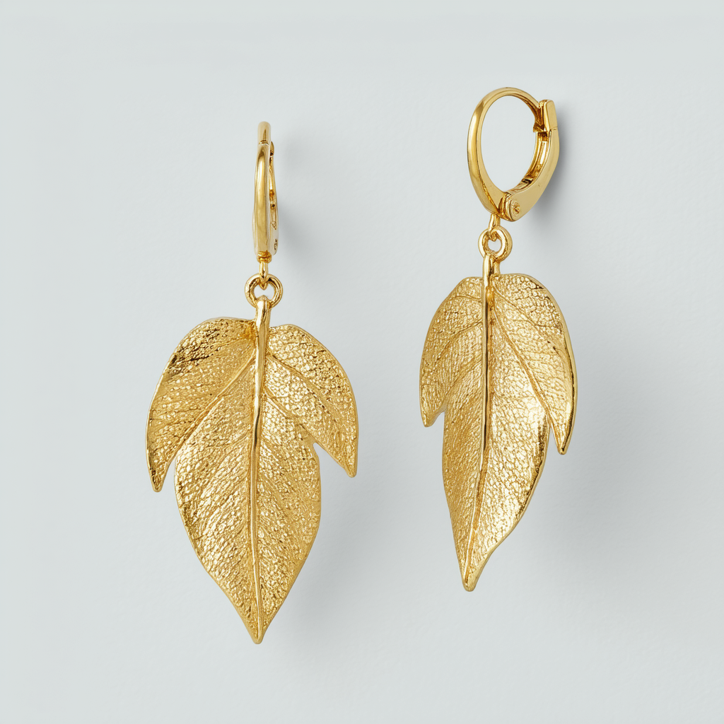 Amazon Collection TreEsse Italian 10k Yellow Gold Leaf Dangle Leverback Drop Earrings
