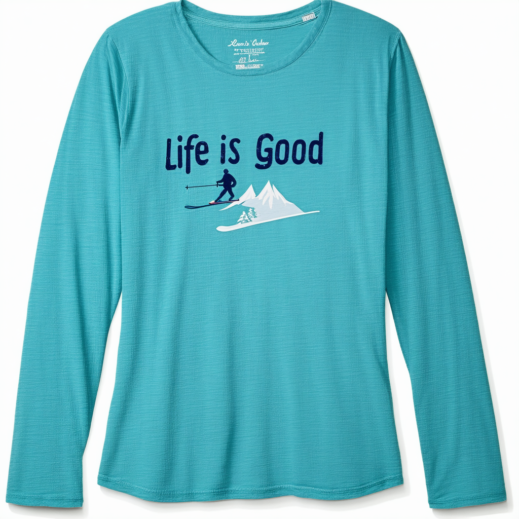 Life is Good Women's Crusher Long Sleeve All in Ski T-Shirt (Turquoise Blue)