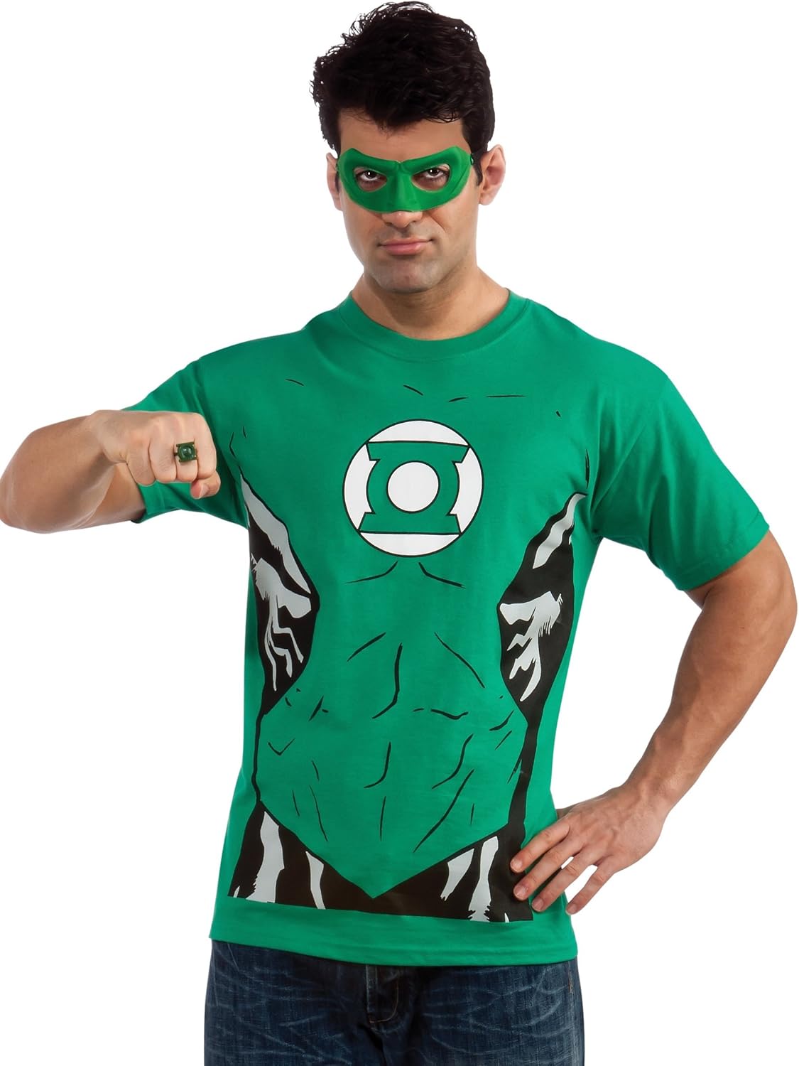 DC Comics Men's Green Lantern T-Shirt With Eye Mask And Ring