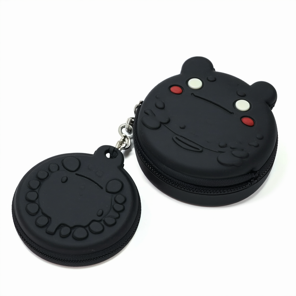 Black Silicone Round Coin Purse Wallet Rubber Key Coins Storage Phone Frog Design Bag Case