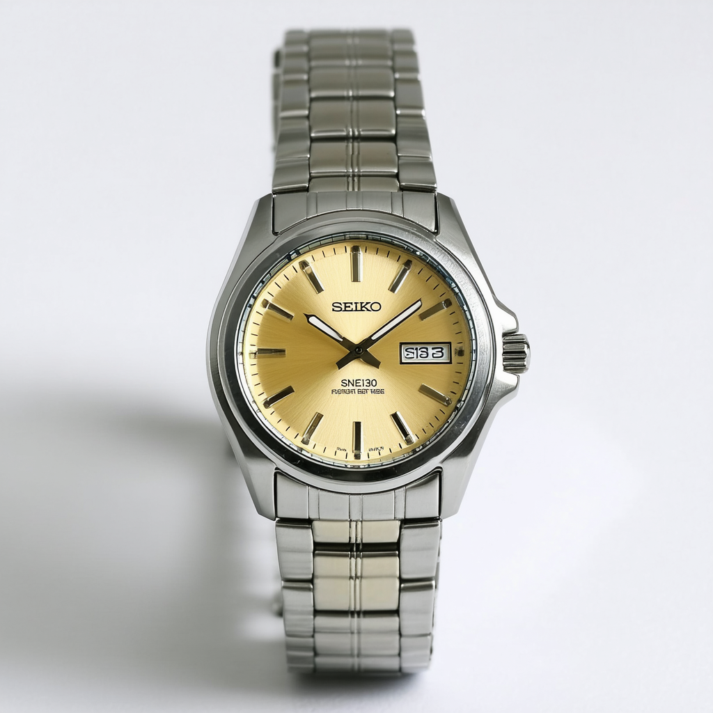 Seiko Men's SNE130 Stainless Steel Analog with Gold Dial Watch