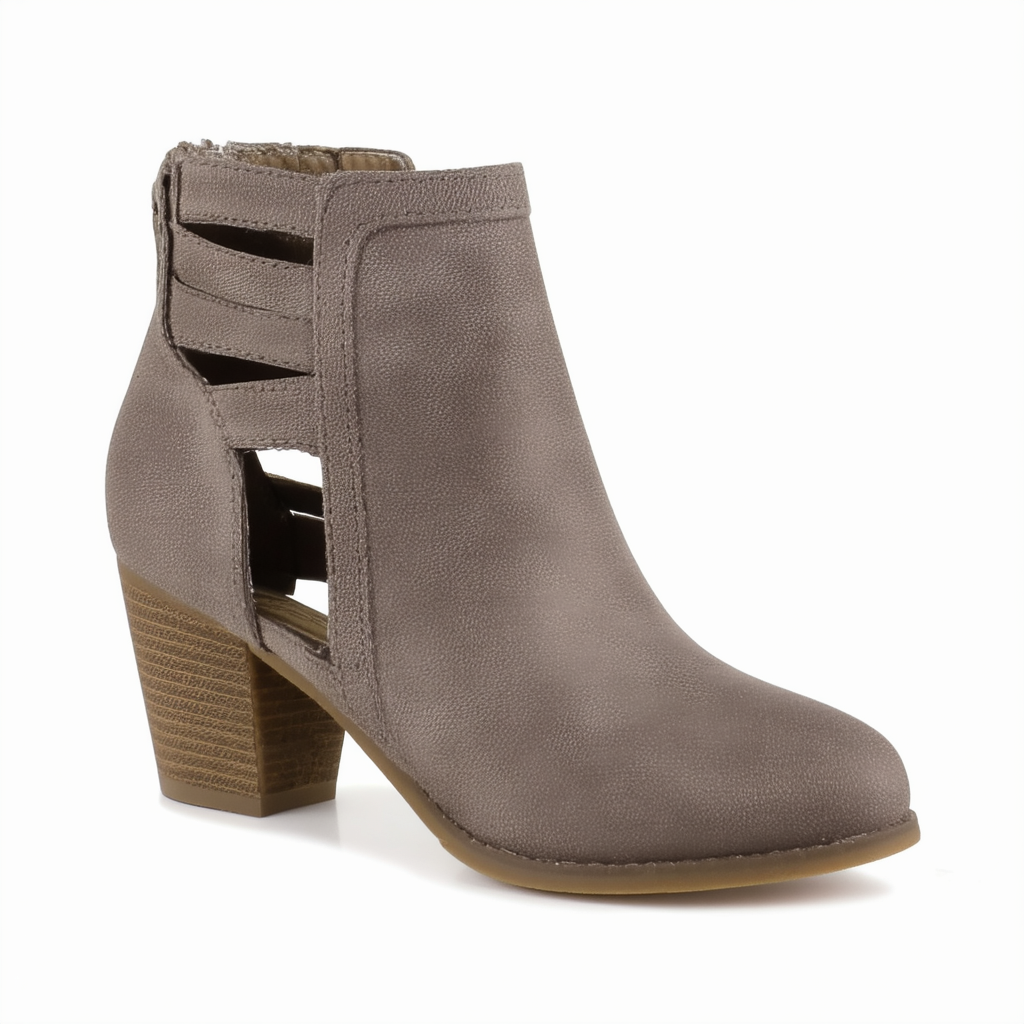 Qupid Tobin-103 Womens Cut Out Side Accent Booties Taupe Distress Pu Size 8.5