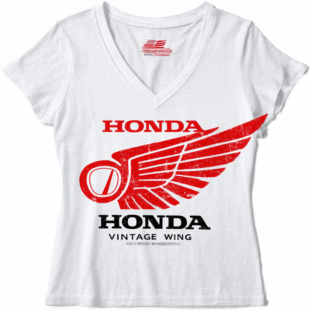 Honda Vintage Wing Juniors' Sheer Fitted V-Neck T Shirt