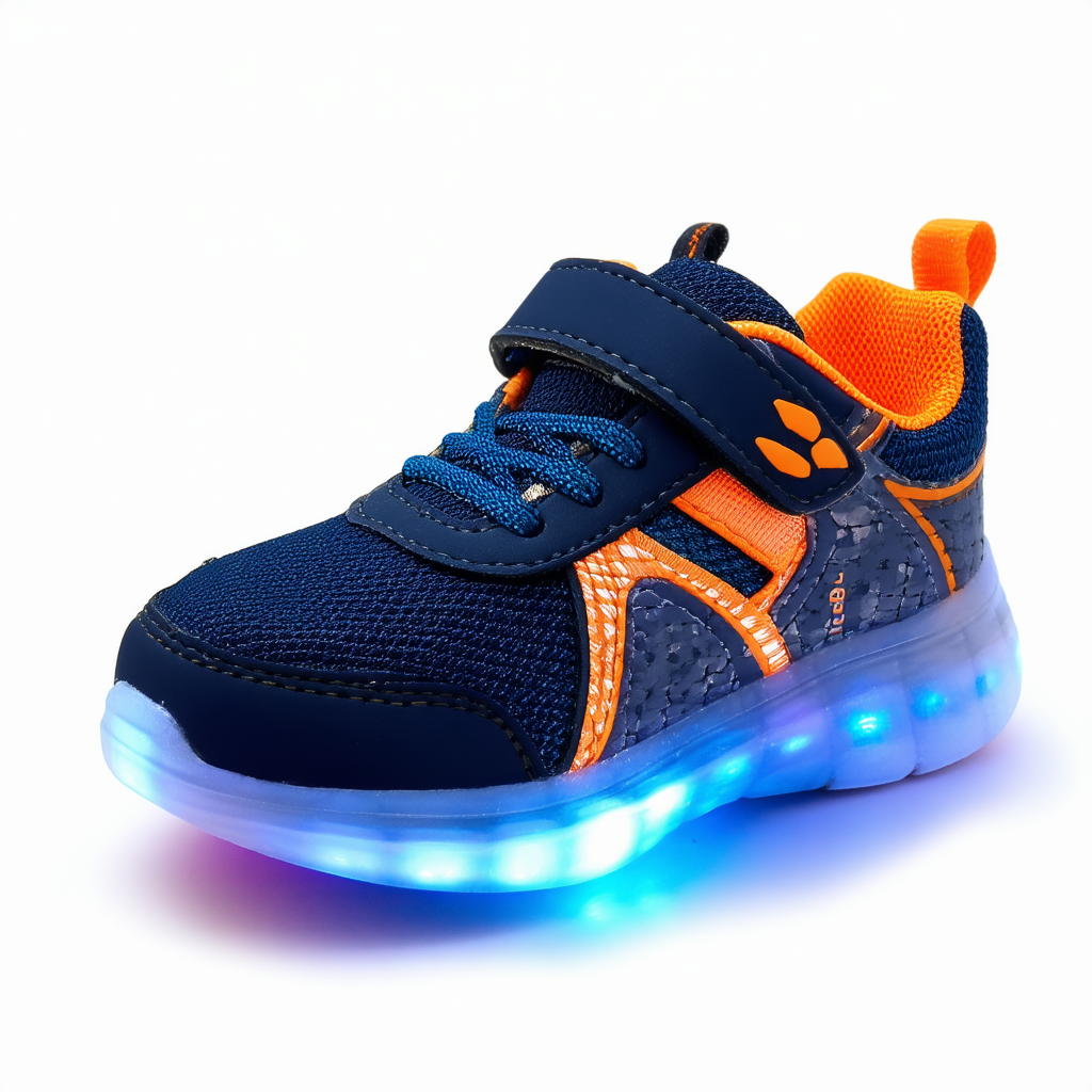 Stride Rite Baby-Boy's Made 2 Play Lighted Neo Sneaker, Navy/Orange, 7.5 W US Toddler