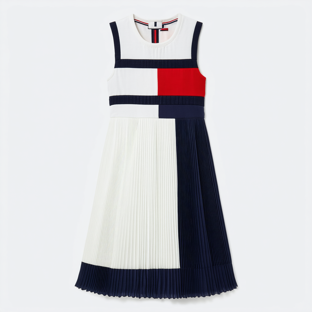 Tommy Hilfiger Girls' Sleeveless Pleated Colorblock Dress