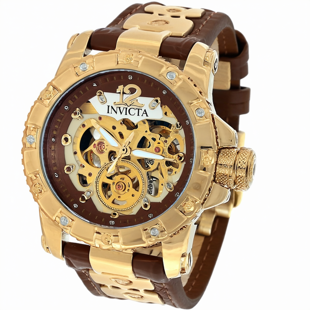 Invicta Men's 1115 Lupah Mechanical Gold Tone Skeleton Dial Brown Watch