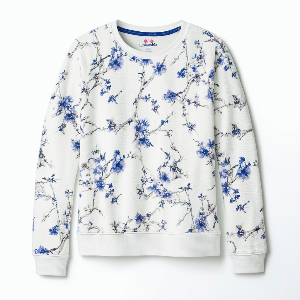 Columbia Women's Bluebird Day Relaxed Crew Neck, White/Wind Floral Brand, Medium