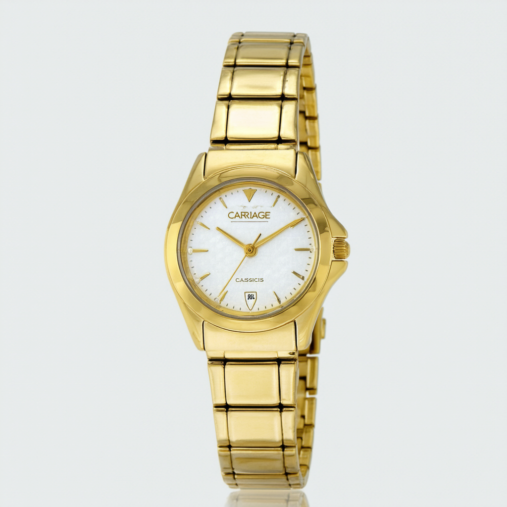 Carriage Womens Classics White Dial Gold Tone Stainless Steel Expansion Band Watch C3C362