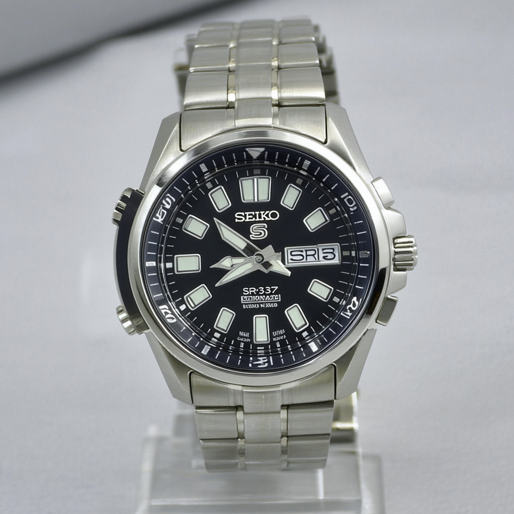 Seiko 5 Black Dial Stainless Steel Mens Automatic Watch SRP337