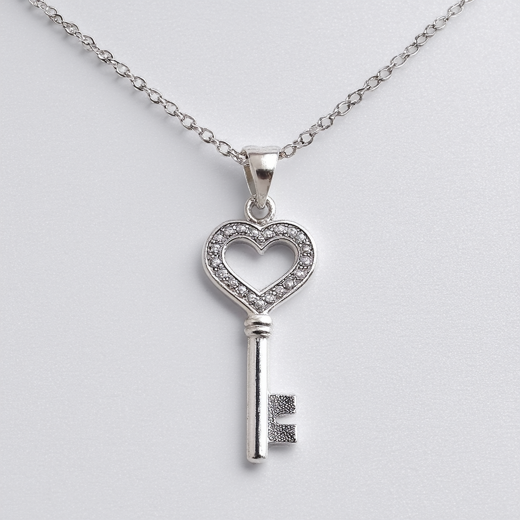 Amazon Collection Sterling Silver Love Key with Heart Top Pendant Necklace, 18"