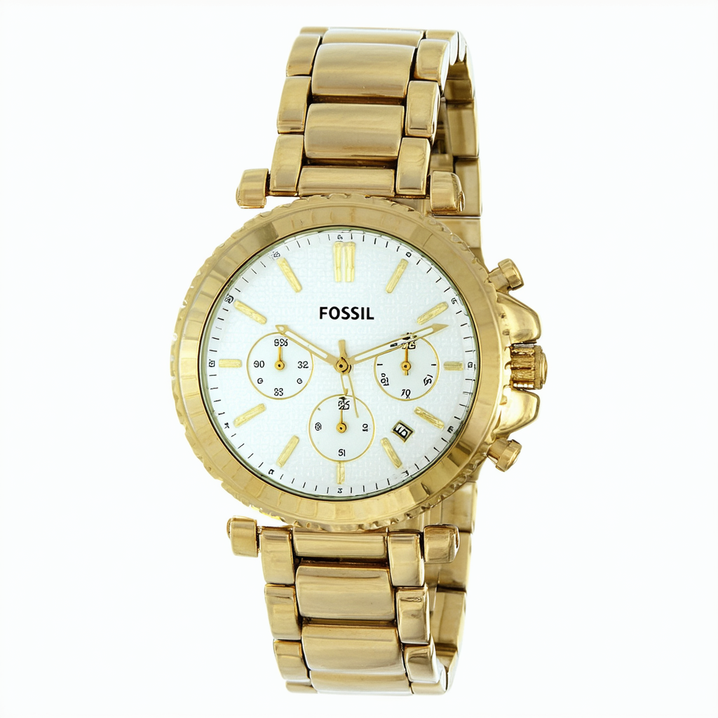 Fossil Women's ES2481 Linked Gold-Tone Stainless Steel Bracelet White Analog Dial Watch