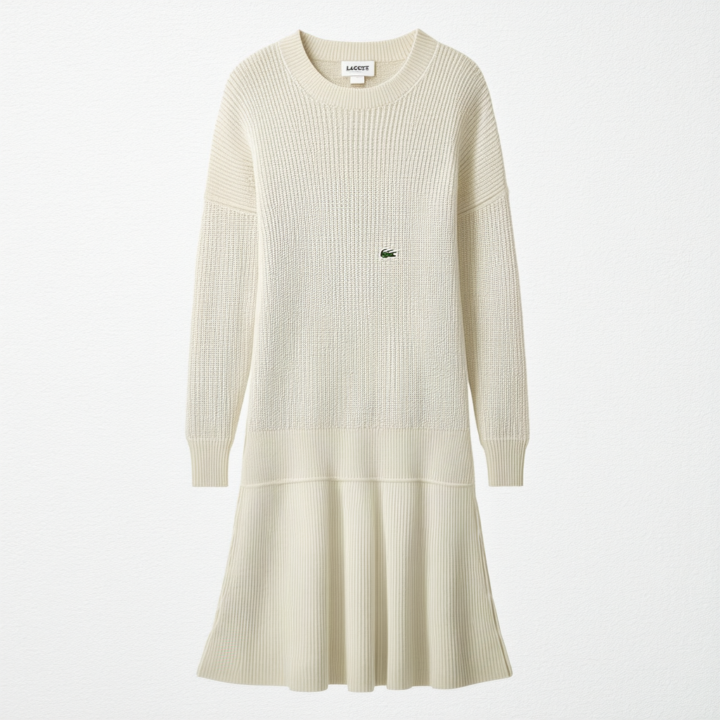 Lacoste Women's Crepe Non Brushed Fleece Sweater Dress W/Pleated Bottom