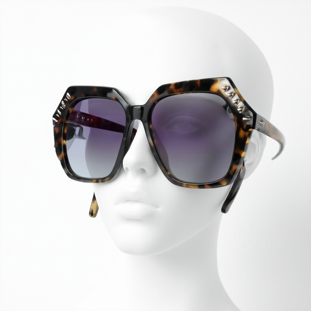 Mod Fashion Angular Riveted Horn Rimmed Sunglasses 9136