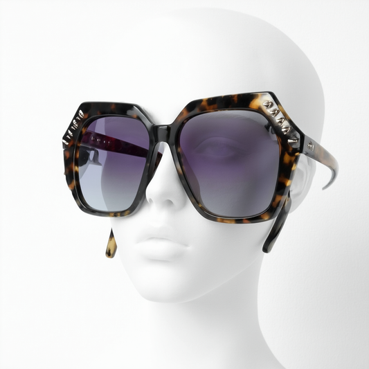 Mod Fashion Angular Riveted Horn Rimmed Sunglasses 9136