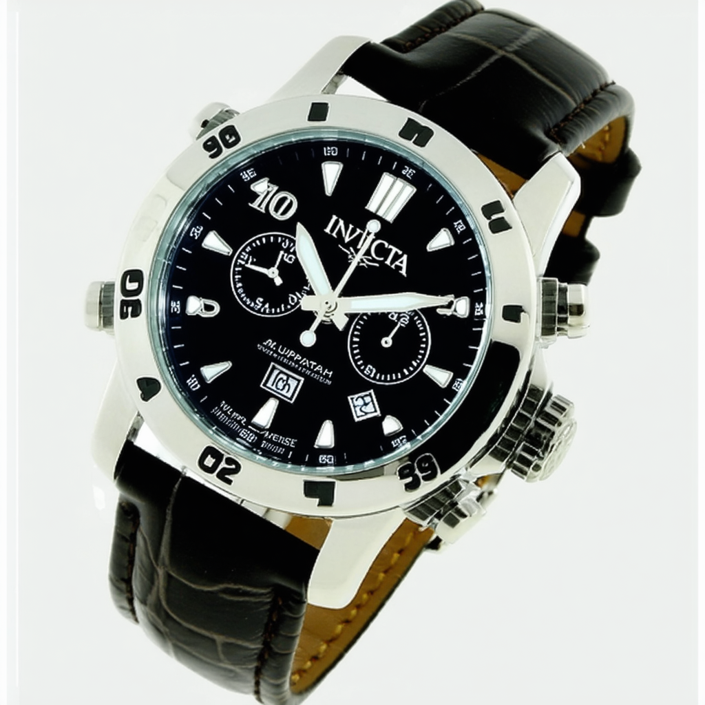 Invicta Men's Lupah Quartz Watch with Leather Calfskin Strap, Black, 26 (Model: 22492)