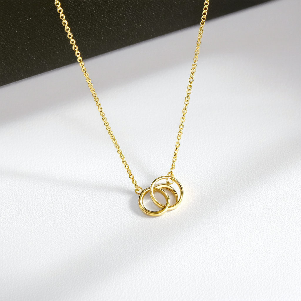 Amazon Collection 14k Yellow Gold Two Circles Adjustable Pendant Necklace, 17" + 1" Extender
