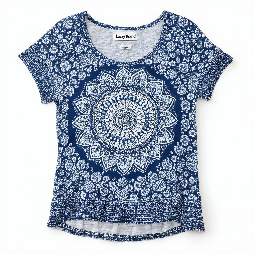 Lucky Brand Women's Short  Floral Mandala Tee