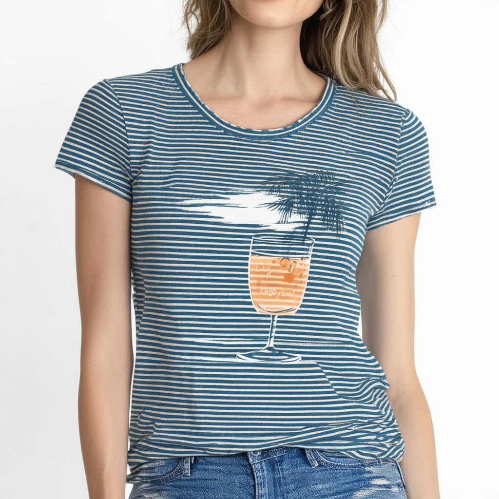 Life is Good Women's Cool Happy Hour Palm Stripe Vee Tee