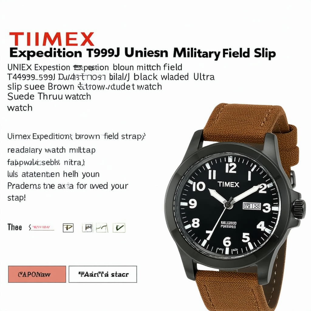 Timex Unisex T499359J Expedition Military Field Black Dial, Brown Ultra Suede Slip Thru Strap Watch