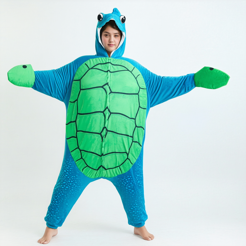 Adult Plus Size Sea Turtle Costume Unisex, Hooded Ocean Animal Halloween Bodysuit