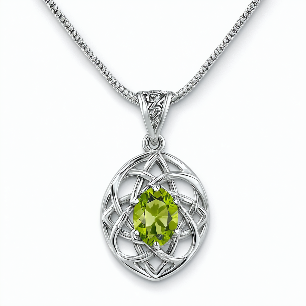 Amazon Collection Sterling Silver Celtic with Peridot Pendant Necklace, 18"