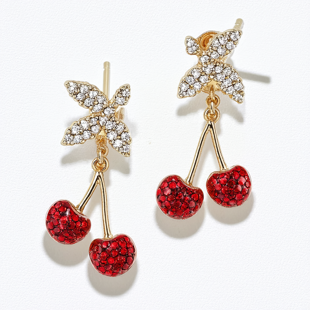 Betsey Johnson"Calypso Betsey" Pave Cherry Drop Earrings