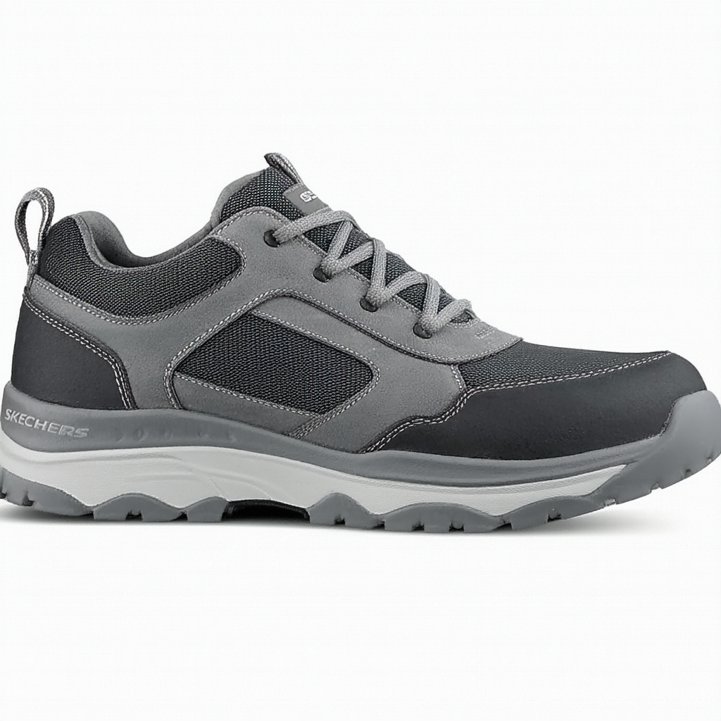 Skechers Work Rick - Men's, Grey/White, Soft Toe, Lace Up