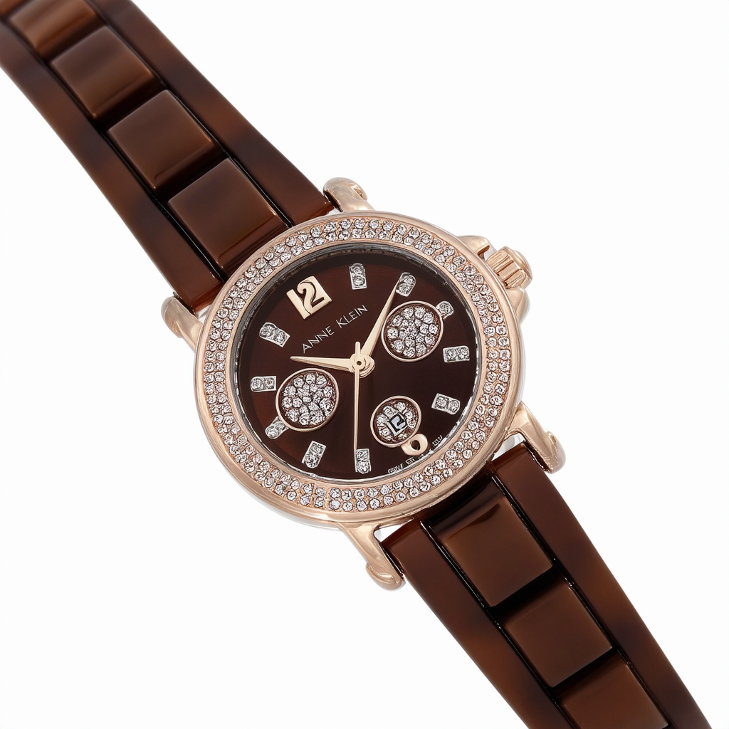 Anne Klein Women's 109118BMRG Ceramic Rosegold-Tone Premium Crystal Accented Brown Dress Watch