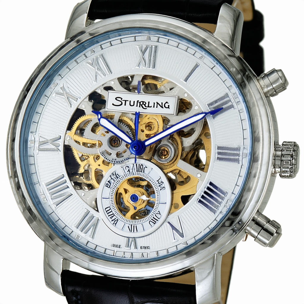 Stuhrling Original Men's 729.02 Legacy Mechanical Hand Wind Skeleton Black Leather Strap Watch