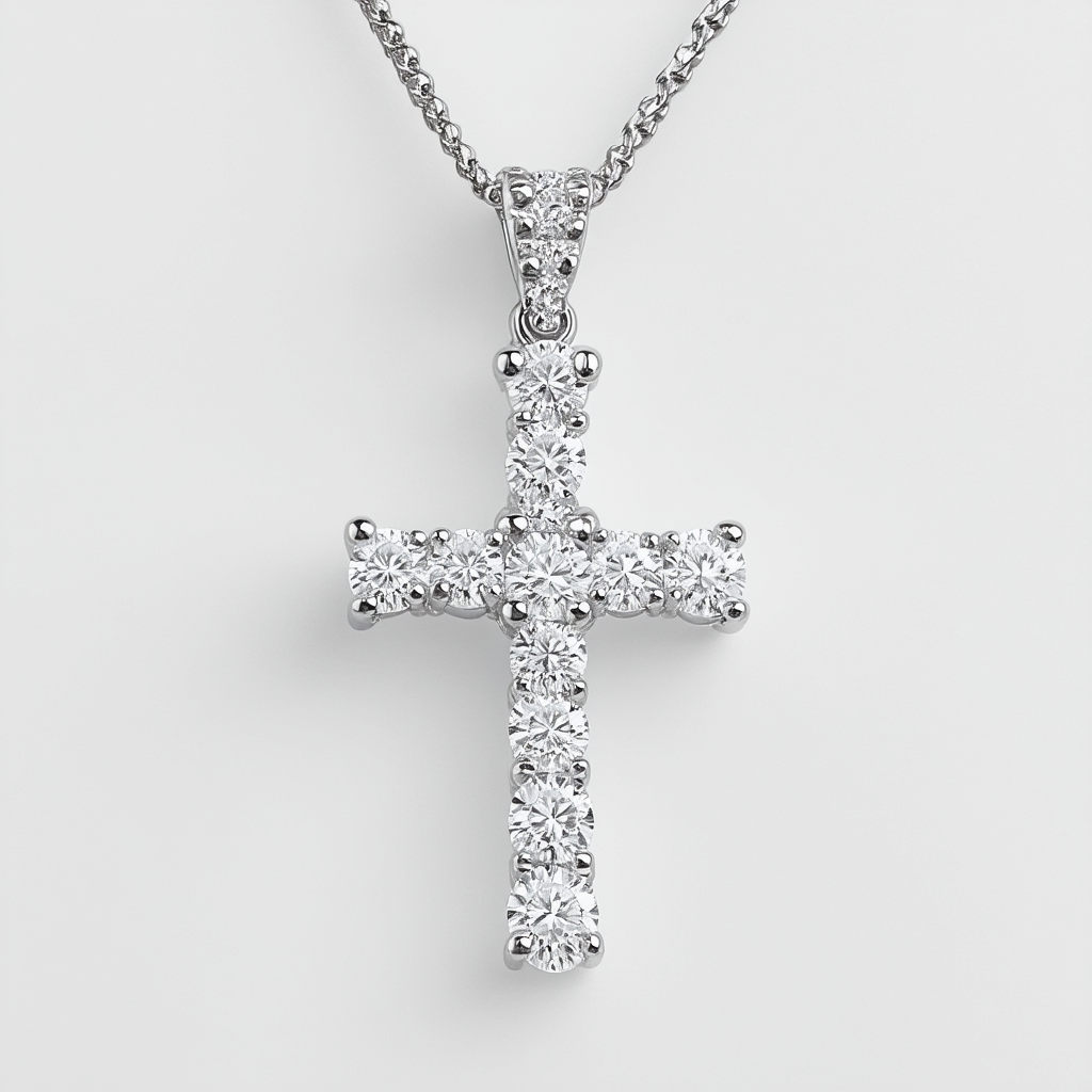 Platinum Diamond Cross Pendant (.07 cttw, I-J Color, I2 Clarity)