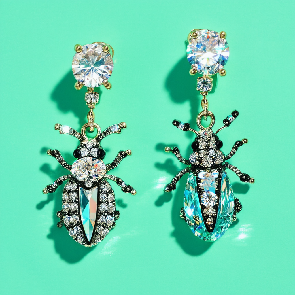 Betsey Johnson Crystal Bug Mismatch Drop Earrings