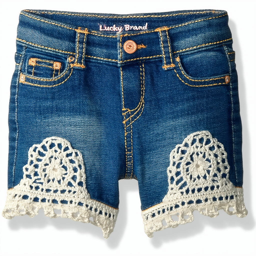 Lucky Brand Little Girls' Crochet Trim Denim Short, Blue, 5