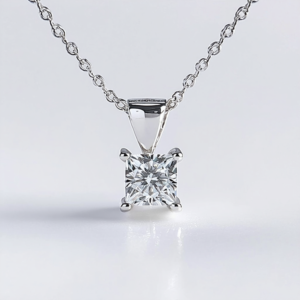 Amazon Collection 10k White Gold Princess-Cut Diamond Solitaire Pendant Necklace (1/10 cttw)