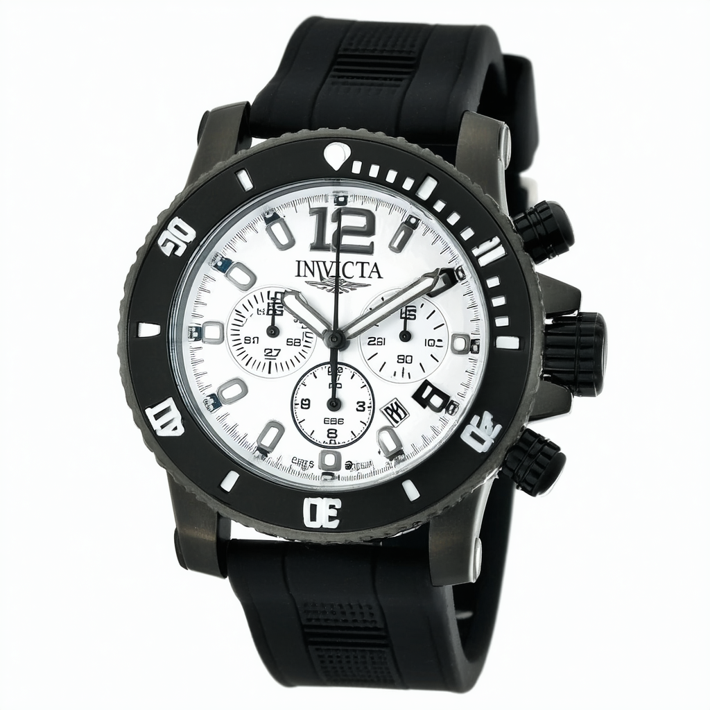 Invicta Men's 1929 Russian Diver Chronograph White Dial Black Polyurethane Watch