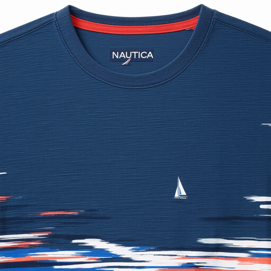Nautica Men's Short Sleeve 100% Cotton Competition Printed Jersey T-Shirt