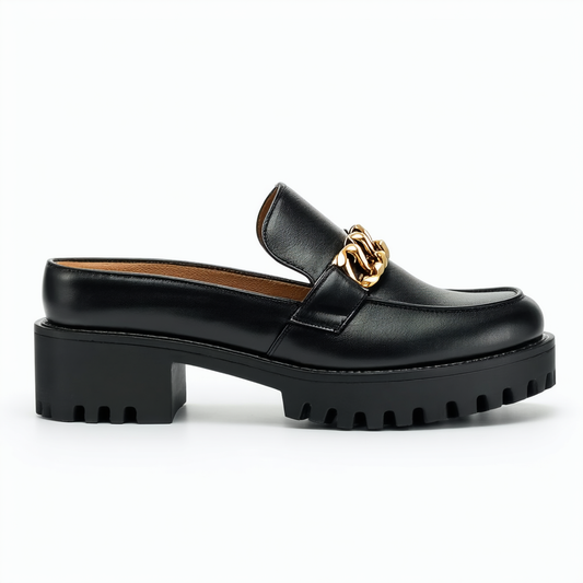 Naturalizer Womens Desi Chain Detail Platform Lug Sole Heeled Loafer