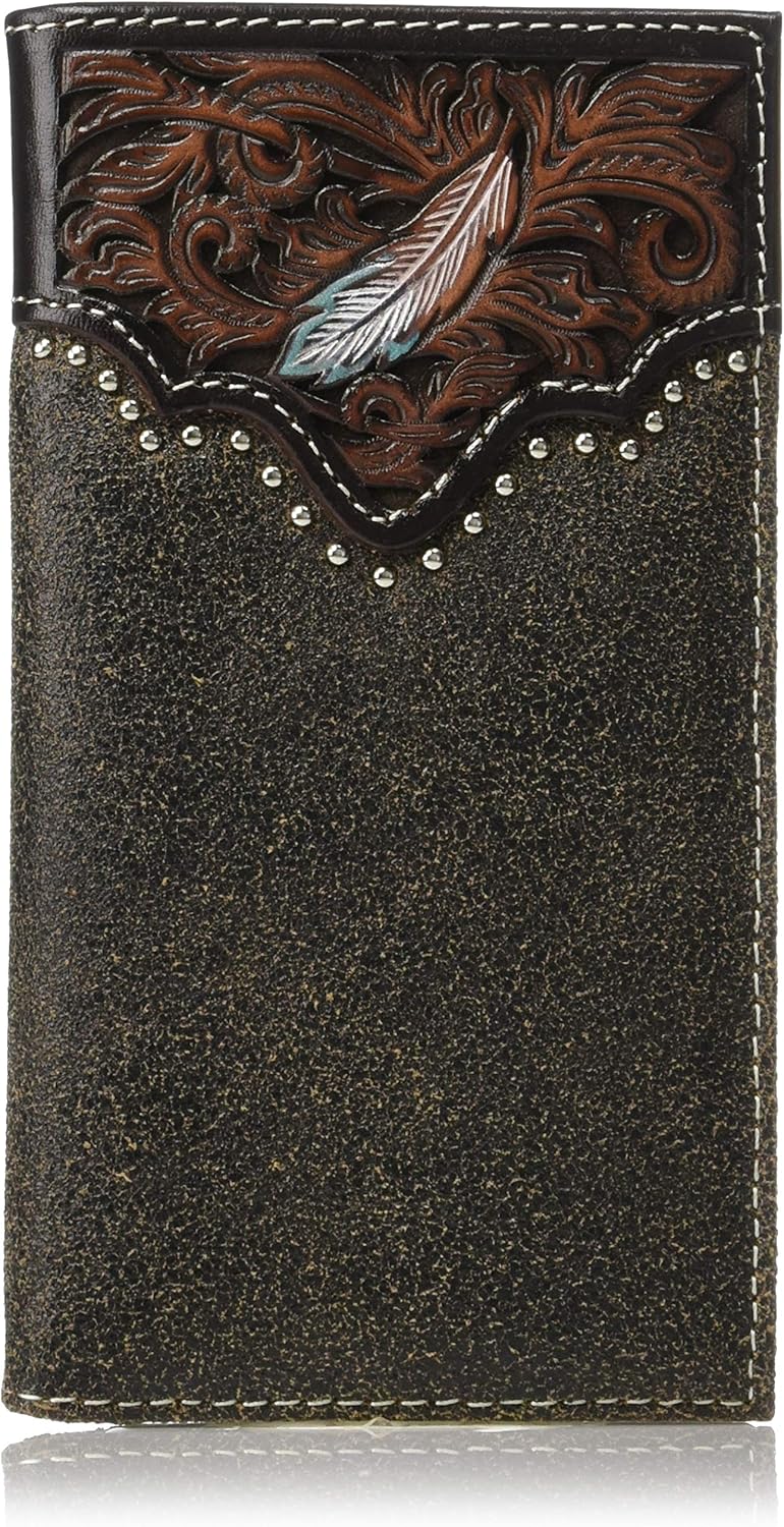 ARIAT Men's Painted Feather Nailhead Rodeo Wallet, tan