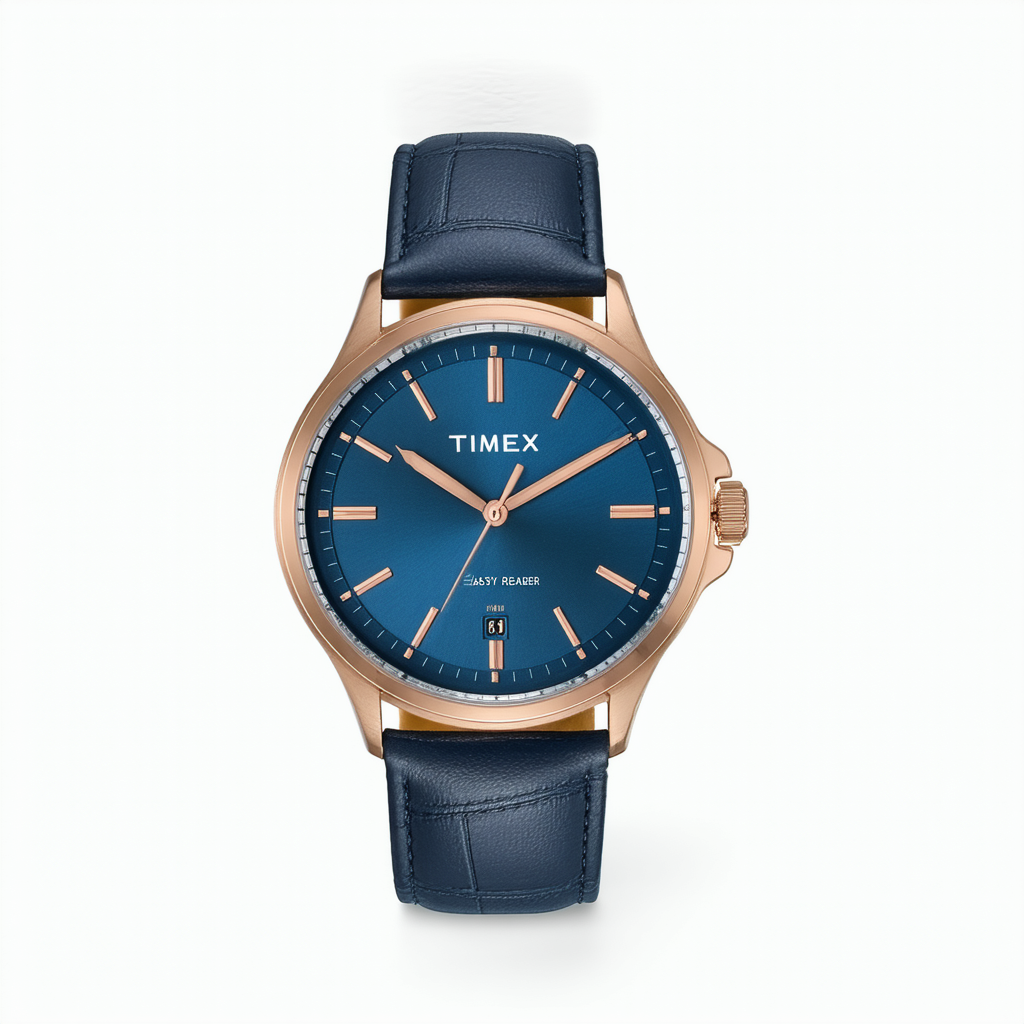 Timex Men's TW2U22400 Easy Reader Gen 1 40mm Blue/Rose Gold-Tone Leather Strap Watch