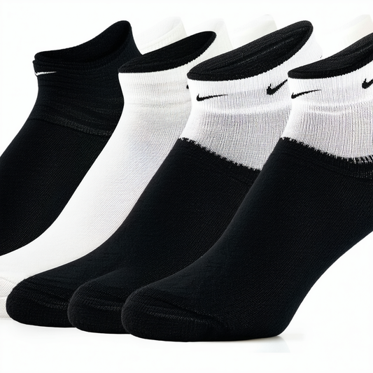 New Nike Unisex 6 Pack Band Cotton Low Cut Socks Black/White Large